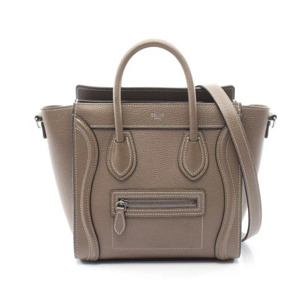 Celine Luggage Tote Shopper Handbag Leather Beige Cream